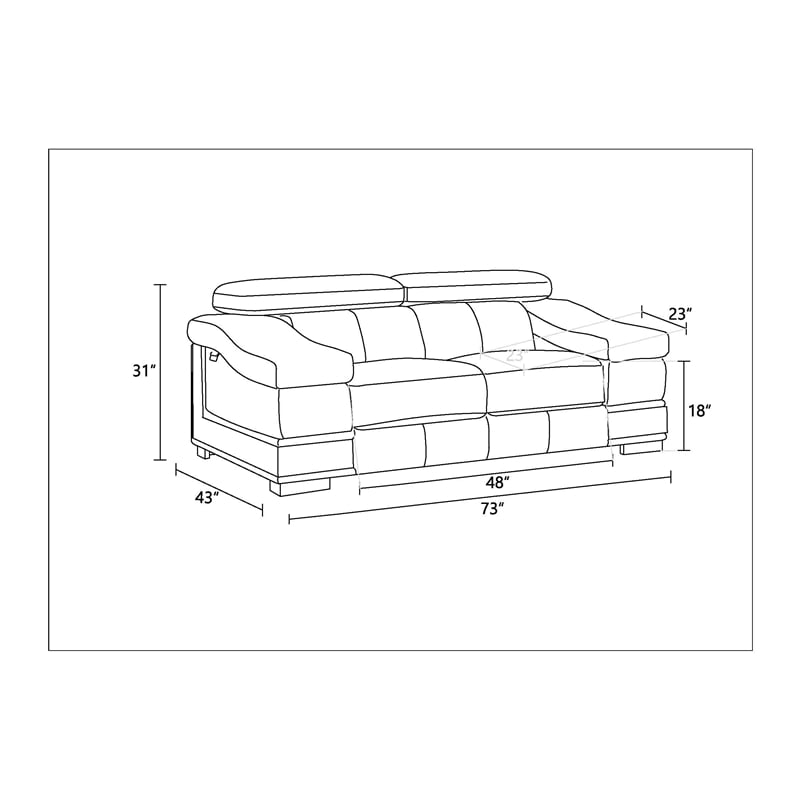 Pemberly Row Genuine Italian Leather Upholstered Sofa Set in Black