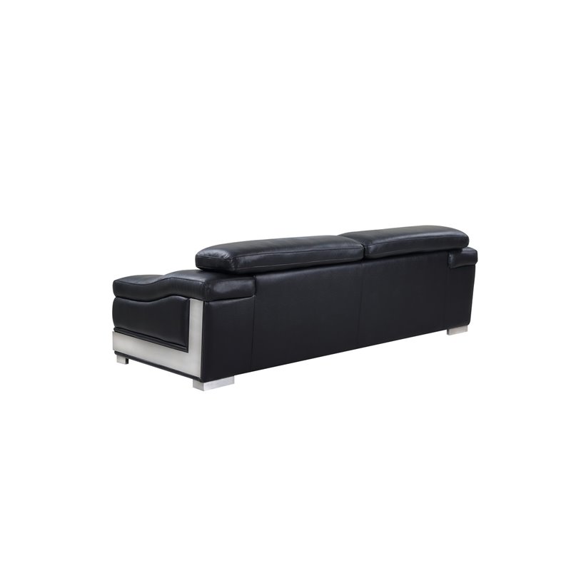 Pemberly Row Genuine Italian Leather Upholstered Sofa Set in Black