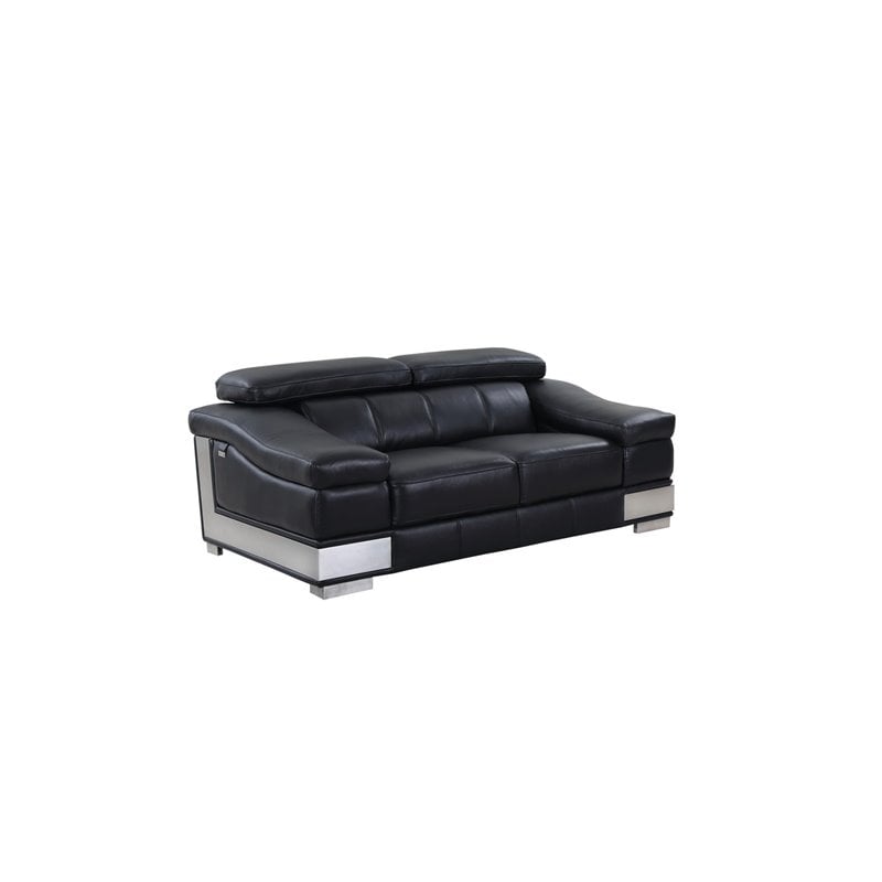 Pemberly Row Genuine Italian Leather Upholstered Sofa Set in Black