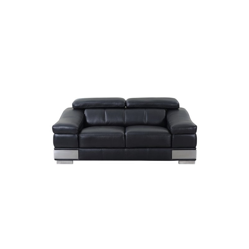 Pemberly Row Genuine Italian Leather Upholstered Sofa Set in Black