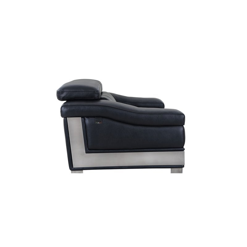 Pemberly Row Genuine Italian Leather Upholstered Sofa Set in Black