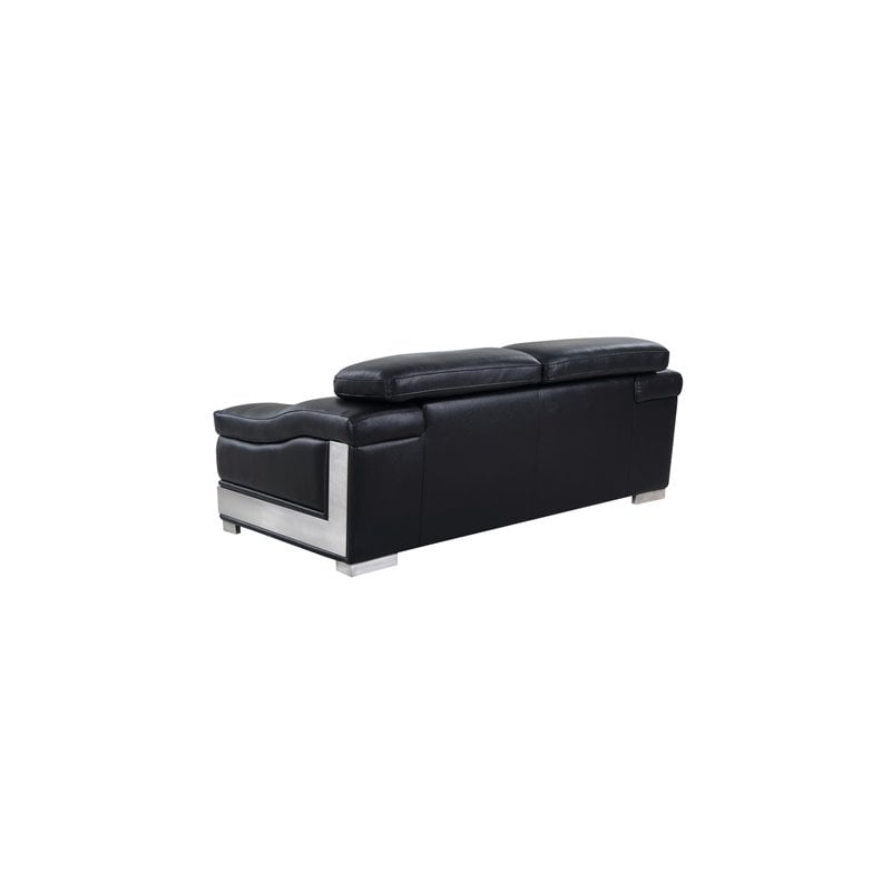 Pemberly Row Genuine Italian Leather Upholstered Sofa Set in Black