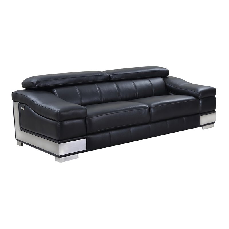 Pemberly Row Genuine Italian Leather Upholstered Sofa Set in Black