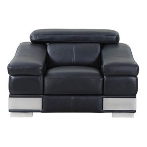 Pemberly Row 39&quot Modern Genuine Italian Leather Chair in Black