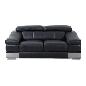 Pemberly Row 73&quot Modern Genuine Italian Leather Loveseat in Black