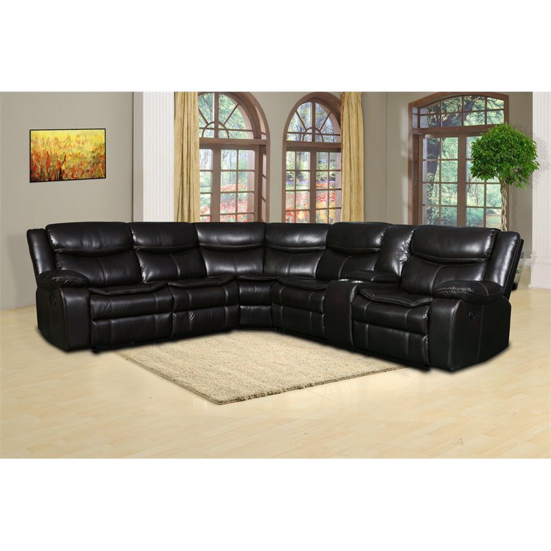 Pemberly Row Modern Faux Leather Reclining Sectional in Brown