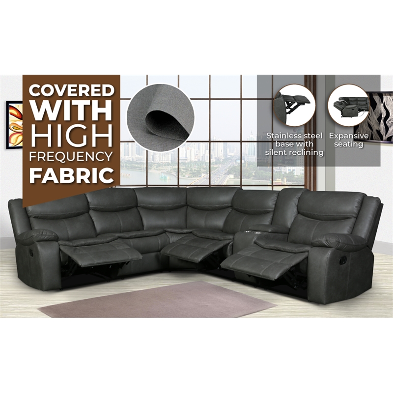Pemberly Row Modern Faux Leather Reclining Sectional in Brown