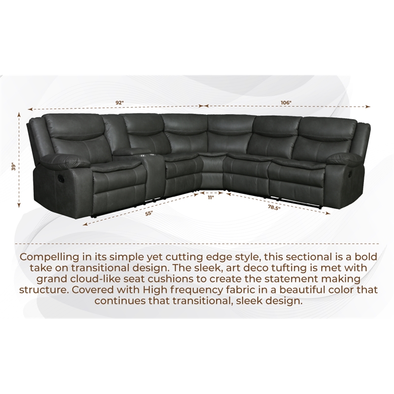 Pemberly Row Modern Faux Leather Reclining Sectional in Brown