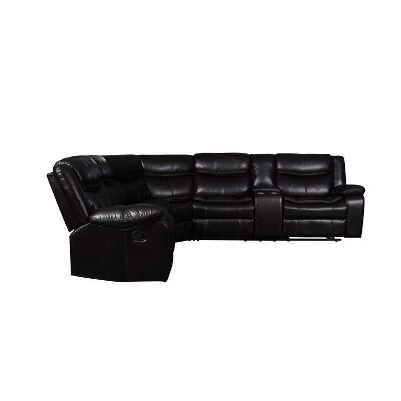 Pemberly Row Modern Faux Leather Reclining Sectional in Brown