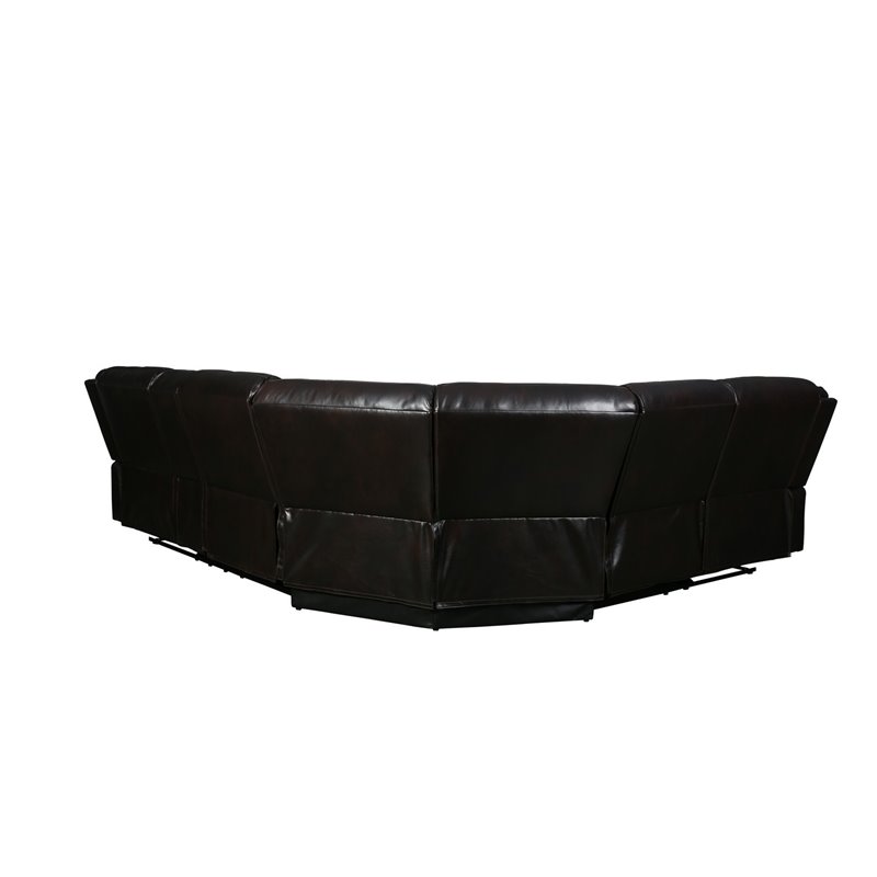 Pemberly Row Modern Faux Leather Reclining Sectional in Brown