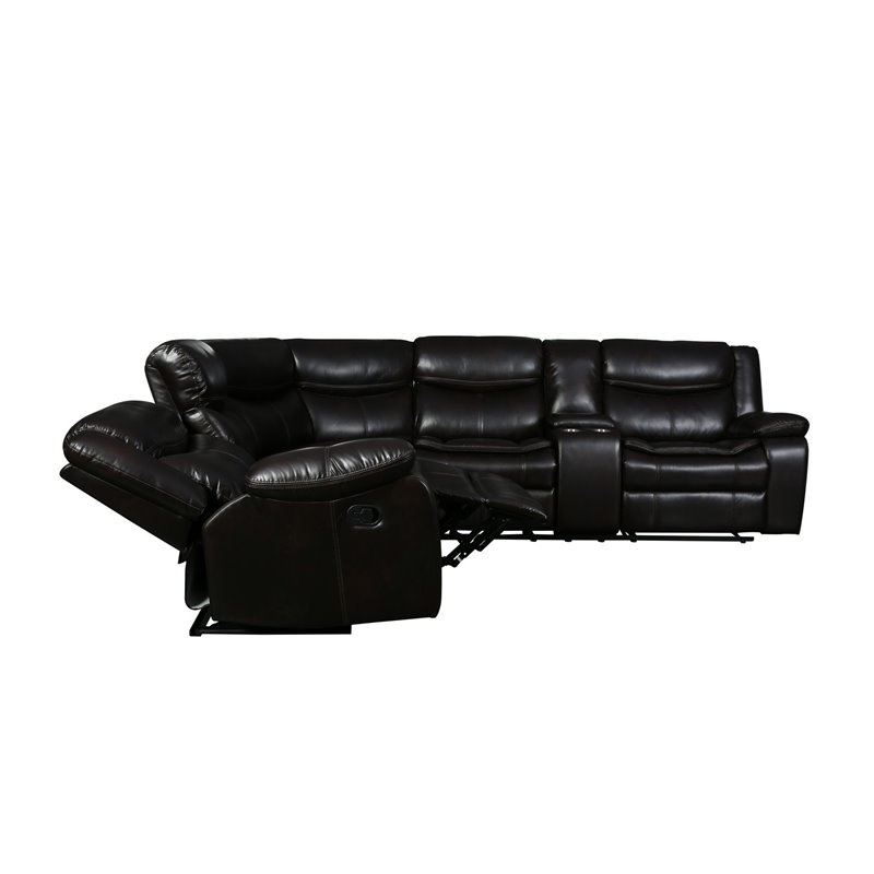 Pemberly Row Modern Faux Leather Reclining Sectional in Brown