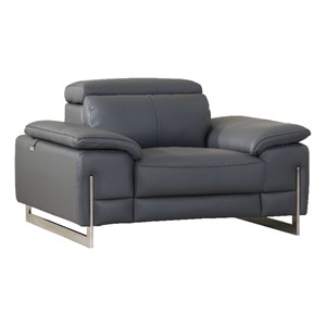 Pemberly Row 31&quot Modern Genuine Italian Leather Chair in Dark Gray