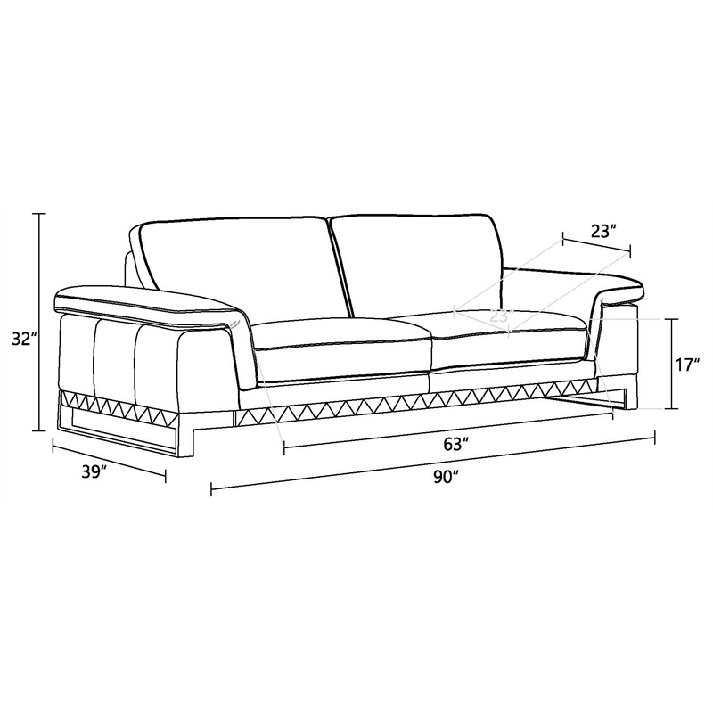 Pemberly Row Genuine Italian Leather Reclining Sofa and Loveseat in Black
