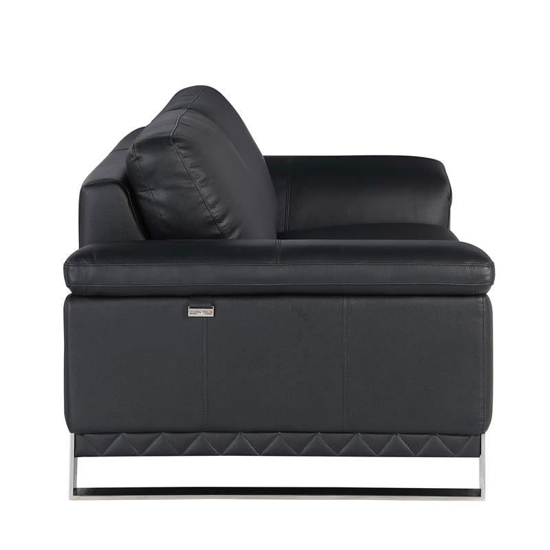 Pemberly Row Genuine Italian Leather Reclining Sofa and Loveseat in Black