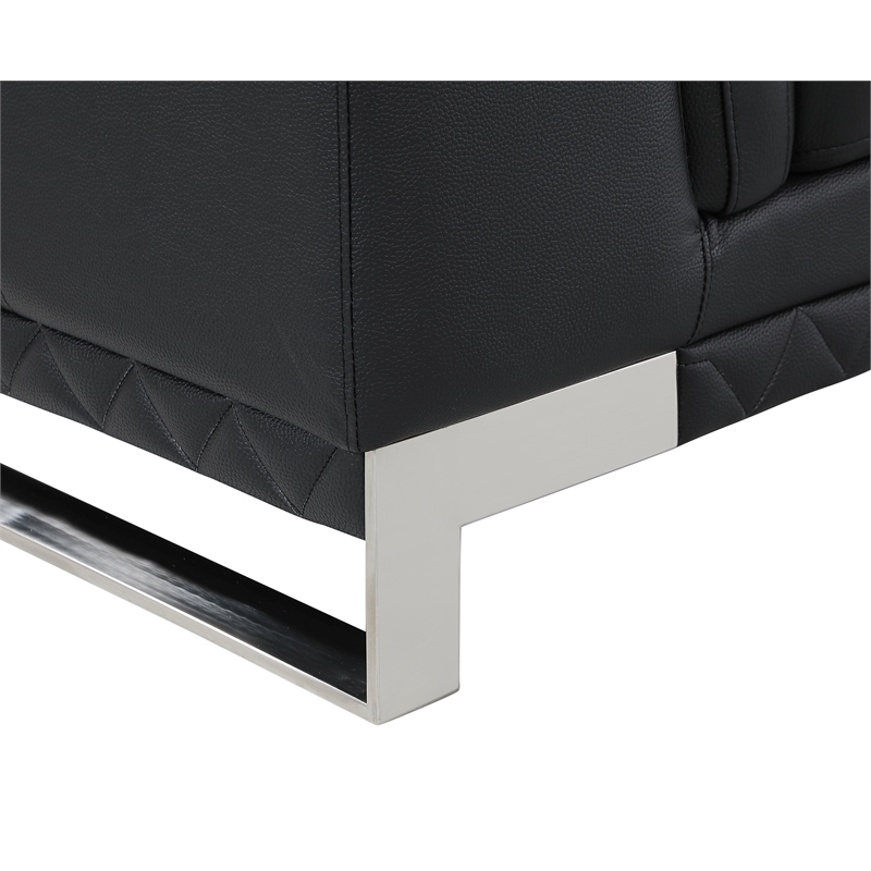 Pemberly Row Genuine Italian Leather Reclining Sofa and Loveseat in Black