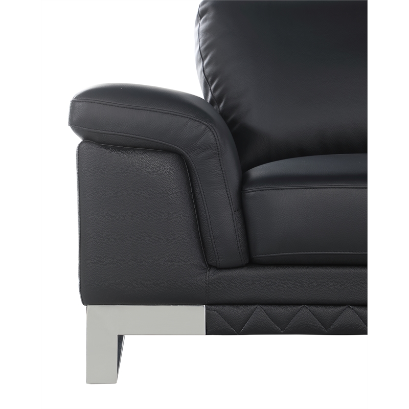 Pemberly Row Genuine Italian Leather Reclining Sofa and Loveseat in Black