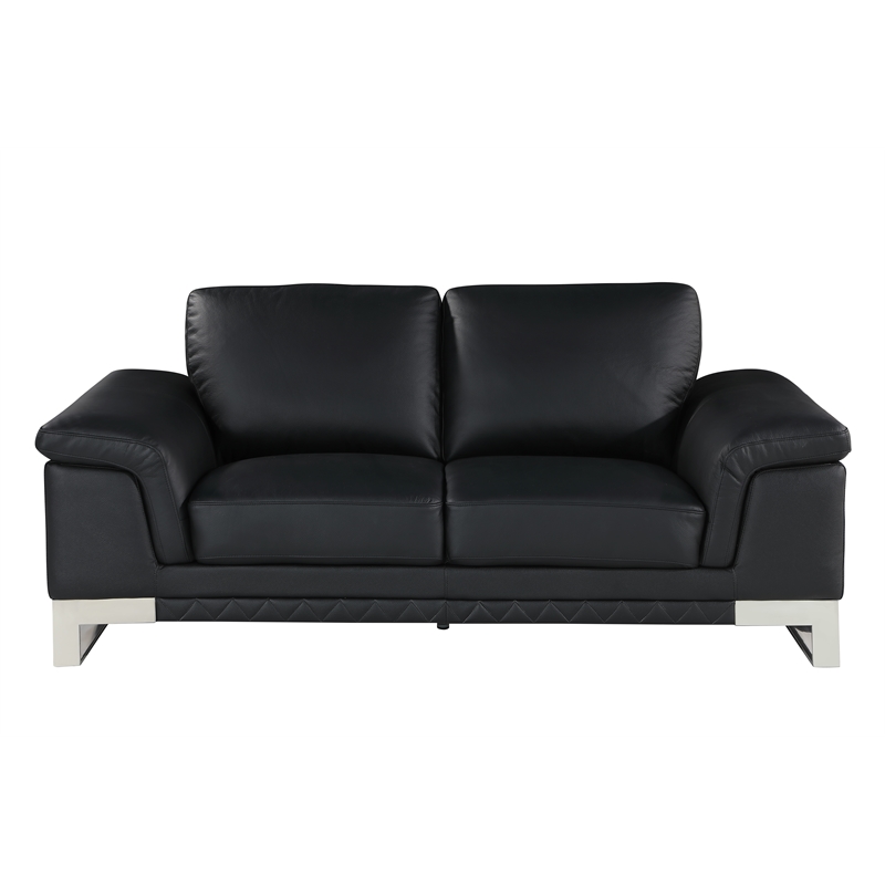 Pemberly Row Genuine Italian Leather Reclining Sofa and Loveseat in Black