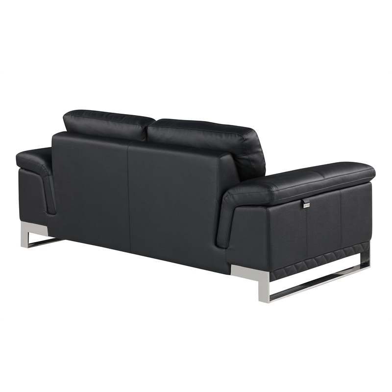 Pemberly Row Genuine Italian Leather Reclining Sofa and Loveseat in Black