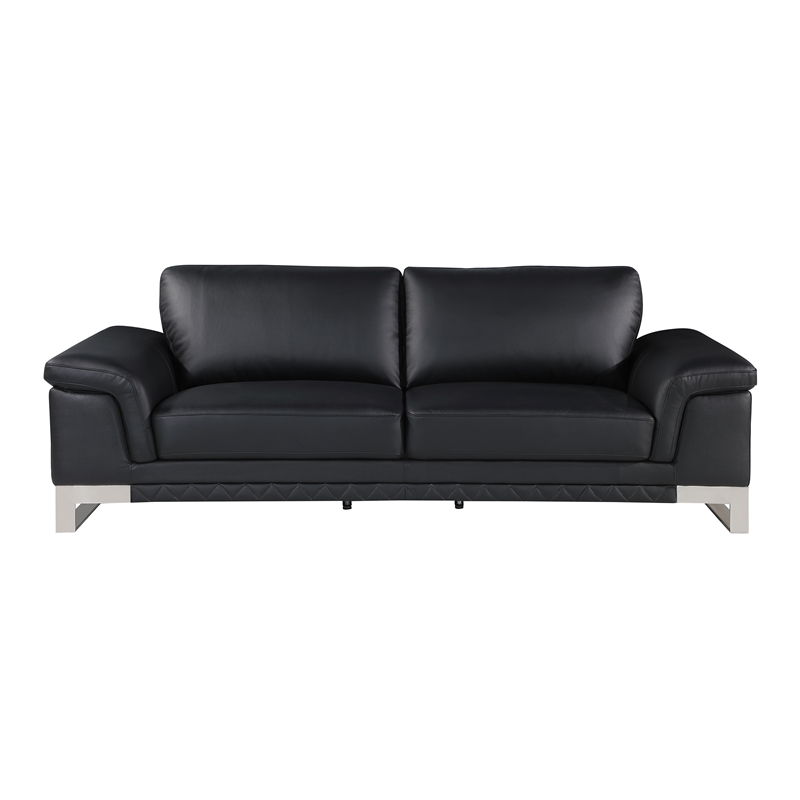 Pemberly Row Genuine Italian Leather Reclining Sofa and Loveseat in Black