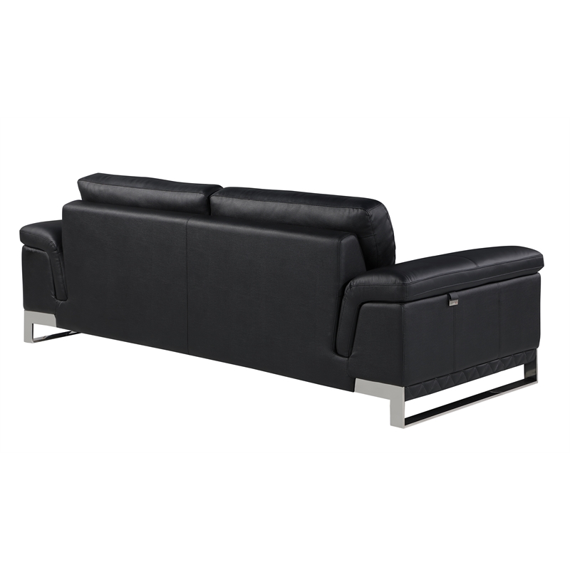Pemberly Row Genuine Italian Leather Reclining Sofa and Loveseat in Black