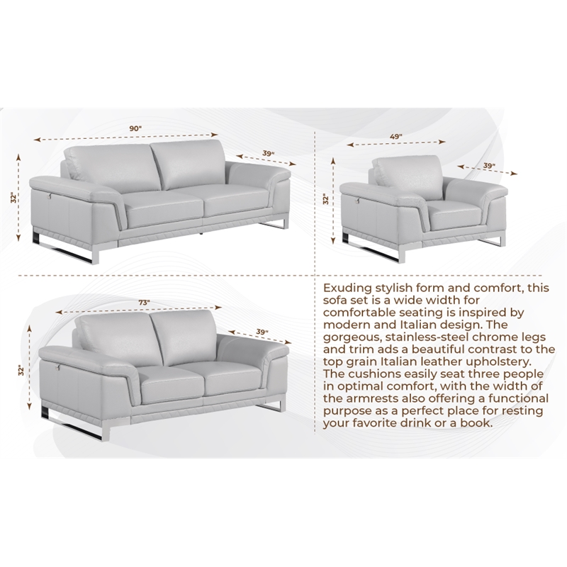 Pemberly Row Genuine Italian Leather Reclining Sofa and Loveseat in Black