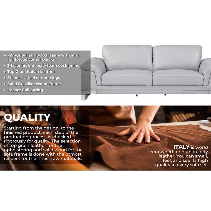 Pemberly Row Genuine Italian Leather Reclining Sofa and Loveseat in Black