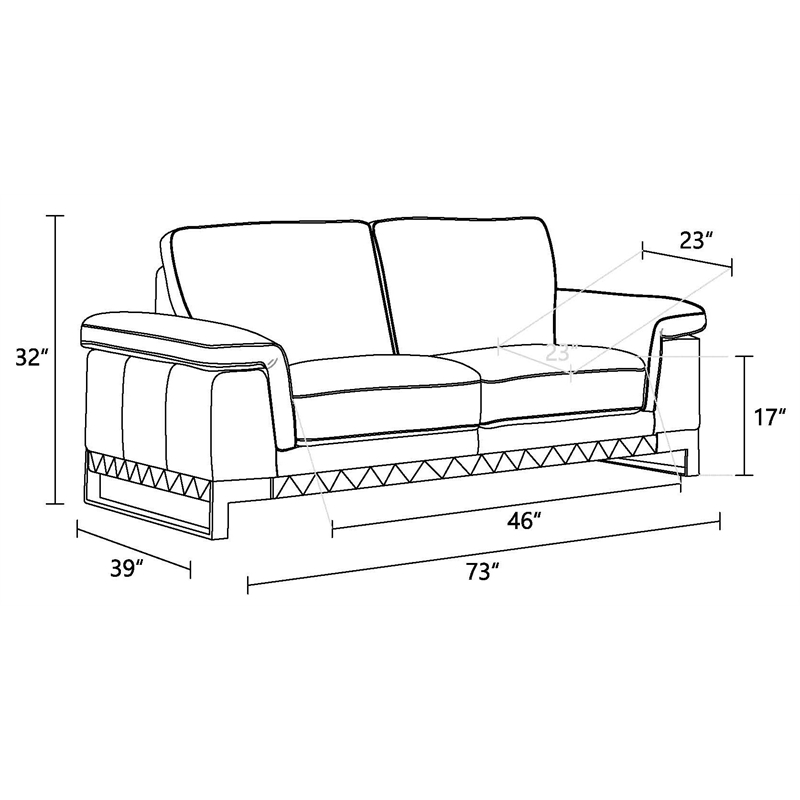 Pemberly Row Genuine Italian Leather Reclining Sofa and Loveseat in Black