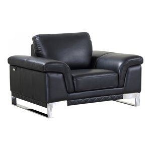 Pemberly Row 17&quot Modern Genuine Italian Leather Chair in Black