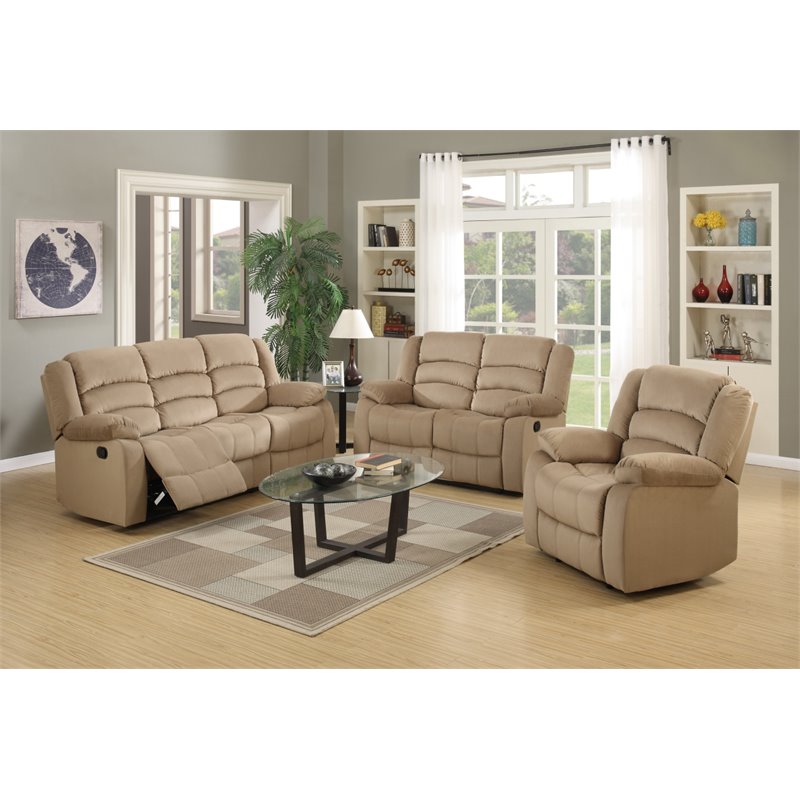 Pemberly Row Microfiber Fabric Upholstered Sofa Set in Beige