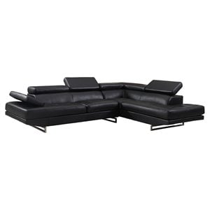 Pemberly Row Faux Leather Sectional with Left Arm Facing in Black
