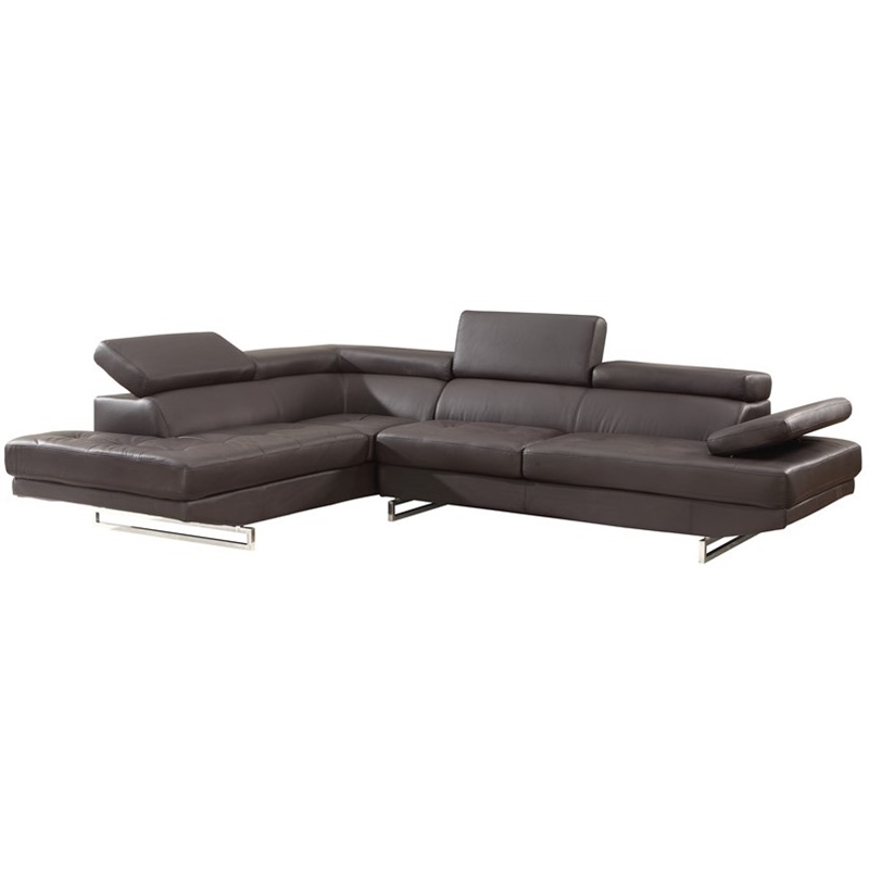 Pemberly Row Faux Leather Sectional with Left Arm Facing in Brown