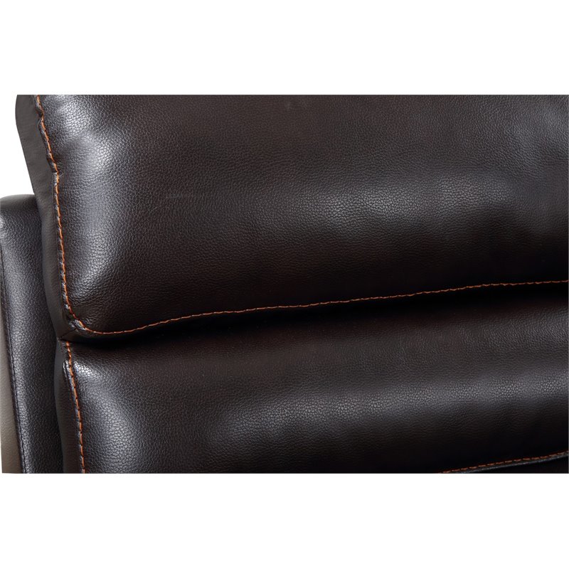 Pemberly Row Modern Faux Leather Power Reclining Console Loveseat in Brown