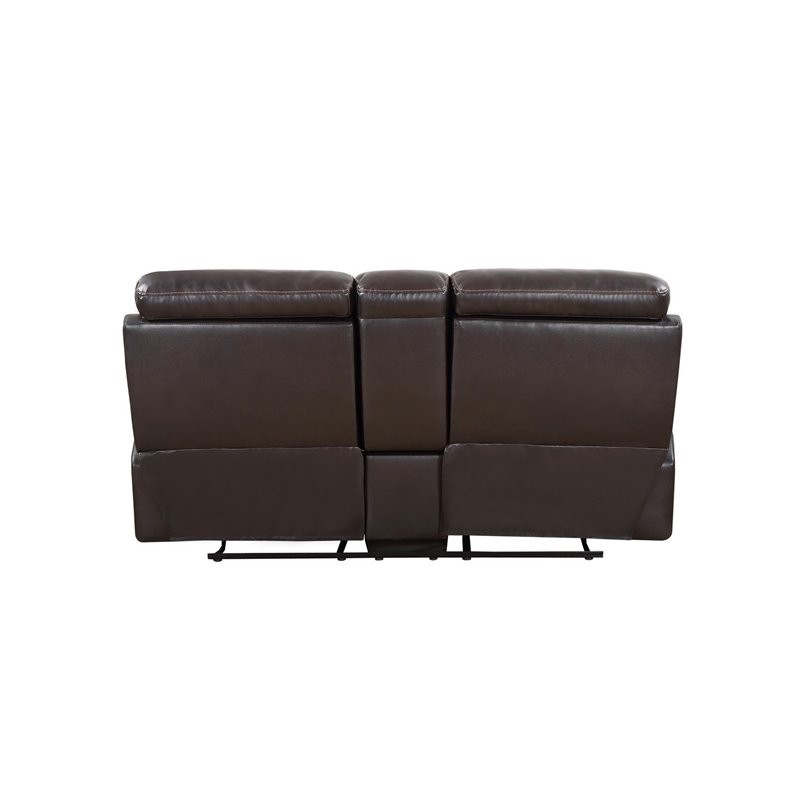 Pemberly Row Modern Faux Leather Power Reclining Console Loveseat in Brown