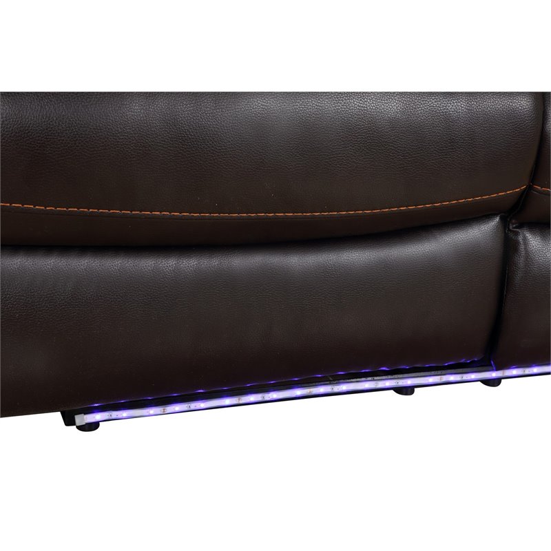 Pemberly Row Modern Faux Leather Power Reclining Console Loveseat in Brown
