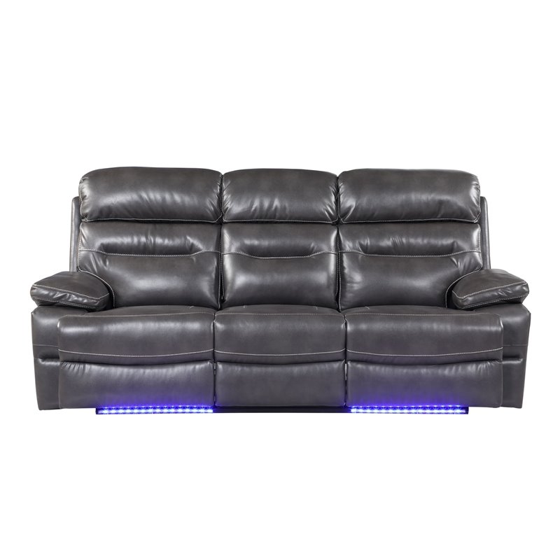 Pemberly Row Modern Faux Leather Power Reclining Sofa in Gray