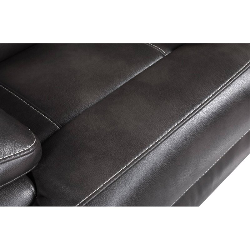 Pemberly Row Modern Faux Leather Power Reclining Sofa in Gray