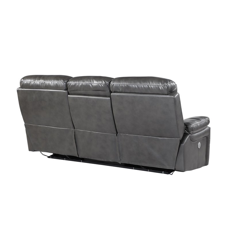 Pemberly Row Modern Faux Leather Power Reclining Sofa in Gray