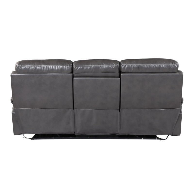 Pemberly Row Modern Faux Leather Power Reclining Sofa in Gray