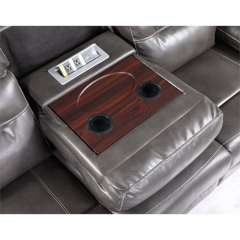 Pemberly Row Modern Faux Leather Power Reclining Sofa in Gray