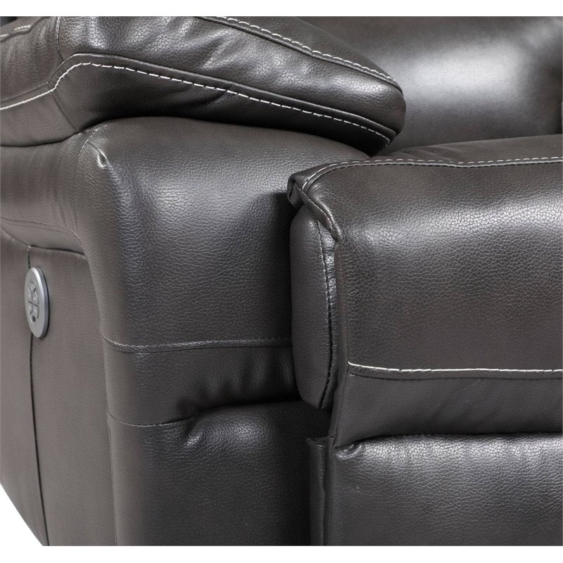 Pemberly Row Modern Faux Leather Power Reclining Sofa in Gray