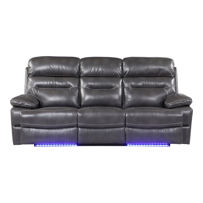 Pemberly Row Modern Faux Leather Power Reclining Sofa in Gray