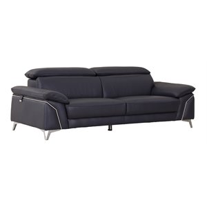 Pemberly Row 87&quot Modern Genuine Italian Leather Sofa in Navy