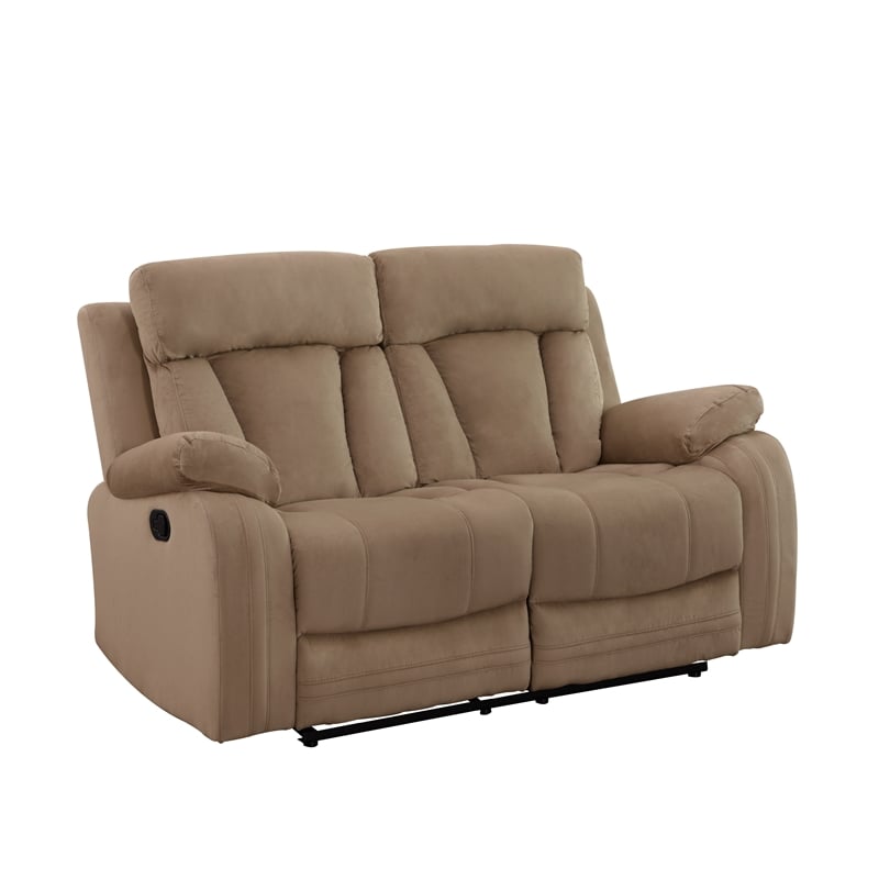 Pemberly Row Transitional Microfiber Fabric Sofa and Loveseat in Beige