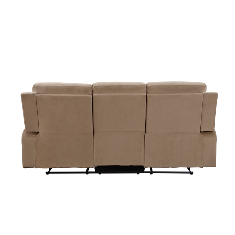 Pemberly Row Transitional Microfiber Fabric Sofa and Loveseat in Beige