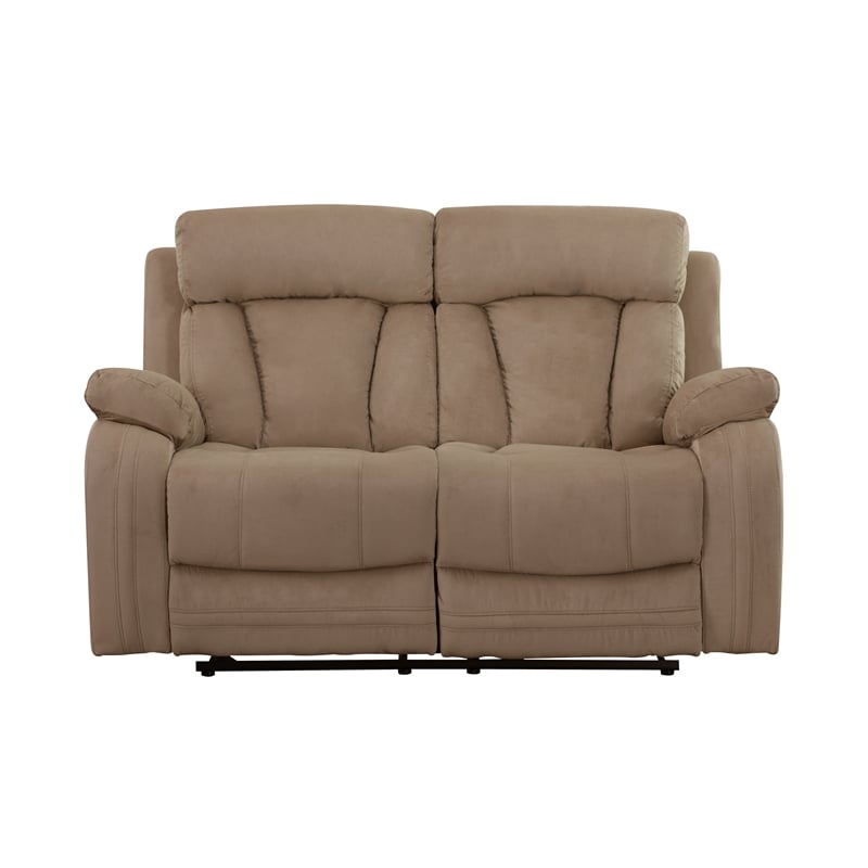 Pemberly Row Transitional Microfiber Fabric Loveseat in Beige