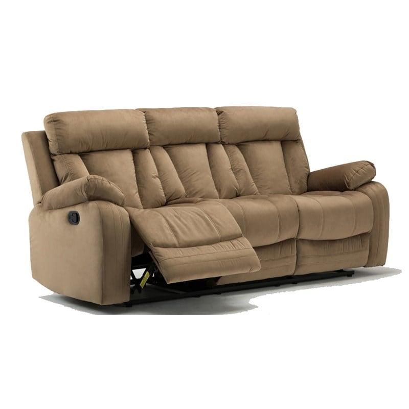 Pemberly Row Modern Transitional Microfiber Fabric Sofa in Beige