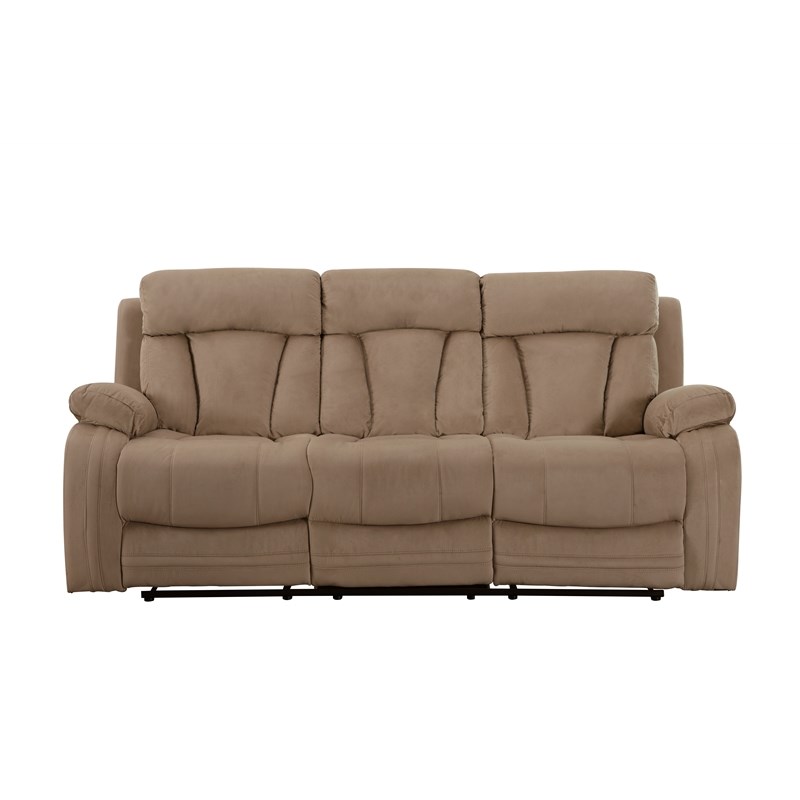 Pemberly Row Modern Transitional Microfiber Fabric Sofa in Beige