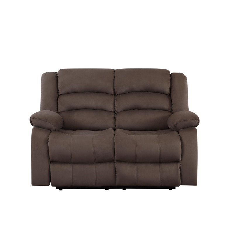 Pemberly Row Transitional Microfiber Fabric Upholstered Loveseat in Brown