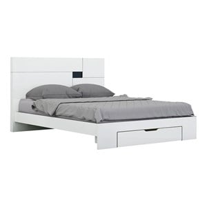 Pemberly Row Modern Lacquer Wood California King Bed in Gloss White