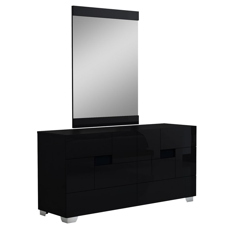Pemberly Row Contemporary Lacquer Wood Dresser in Gloss Black